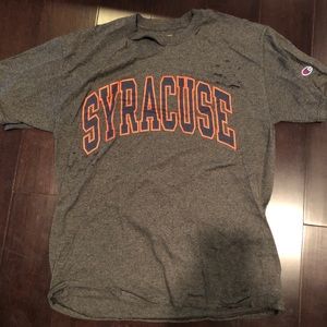 Distressed-style Champion-brand Syracuse U T-shirt